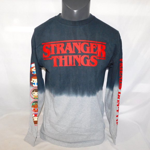 Netflix STRANGER THINGS Friends Don't Lie Mens M Gray Black long Sleeve T Shirt - Picture 1 of 11